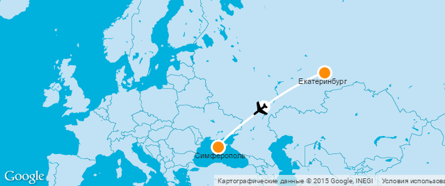 Маршрут Екатеринбург-Симферополь (Крым) на карте