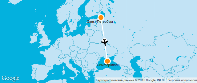 Маршрут Петербург-Симферополь на карте