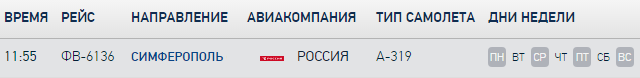 Справочное расписание полетов по маршруту Краснодар - Крым (Симферополь)